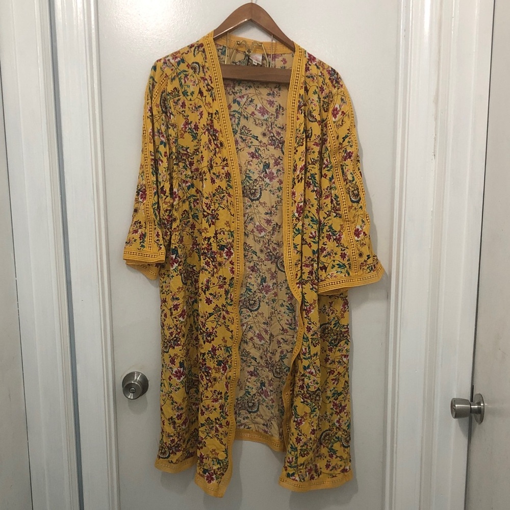 Belle Du Jour Floral Kimono with Yellow Trim